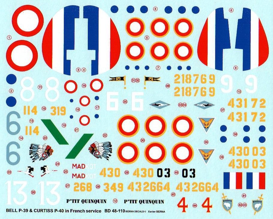 Berna Decals BER48110 1:48 Bell P-39 French Decals