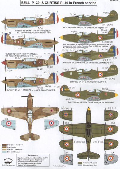 Berna Decals BER48110 1:48 Bell P-39 French Decals