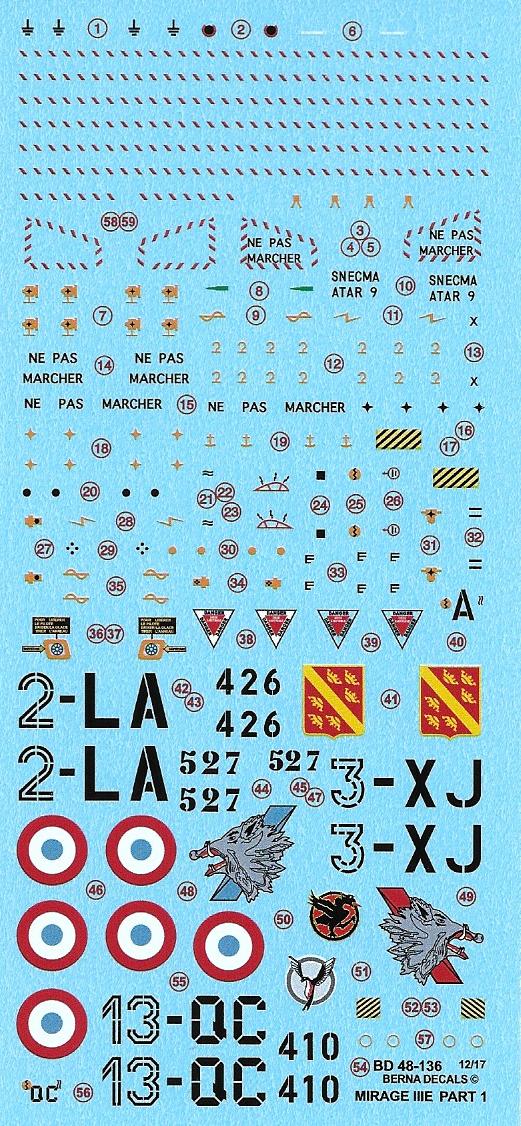 Berna Decals BER48136 1:48 Dassault Mirage IIIE Part 1