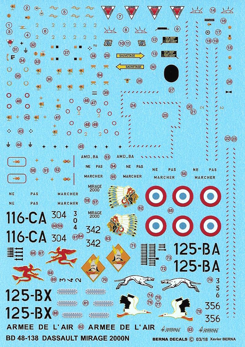 Berna Decals BER48138 1:48 Dassault Mirage 2000N La Fayette