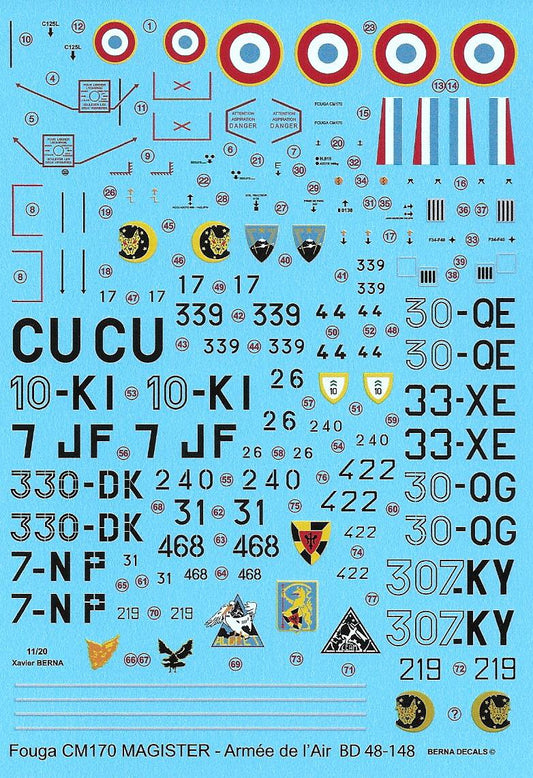 Berna Decals BER48148 1:48 Fouga CM.170 Magister French