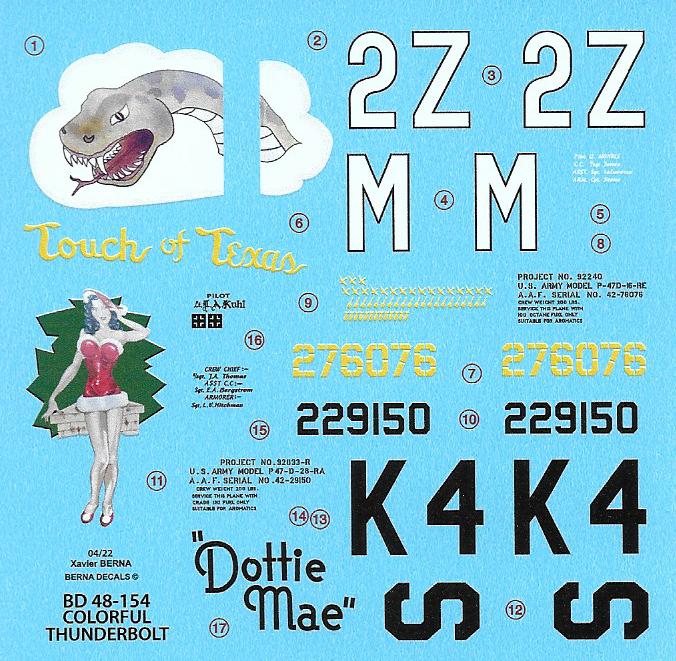Berna Decals BER48154 1:48 Republic P-47D Touch of Texas