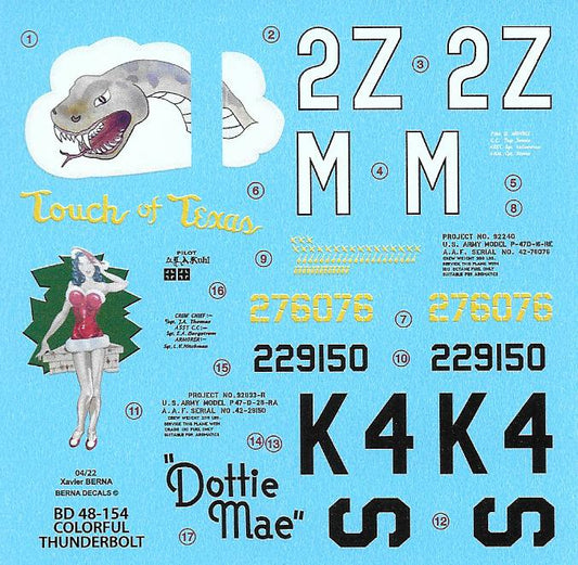 Berna Decals BER48154 1:48 Republic P-47D Touch of Texas