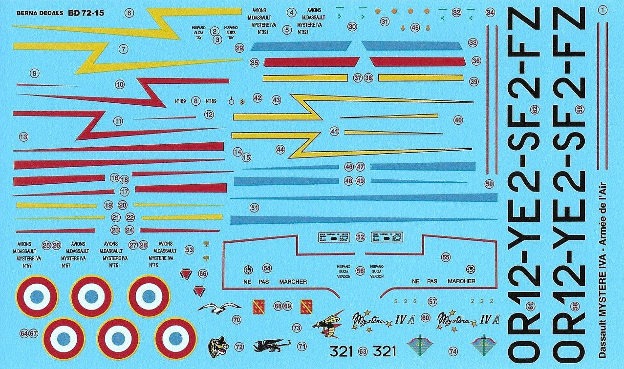 Berna Decals BER72015N 1:72 Dassault Mystere IVA