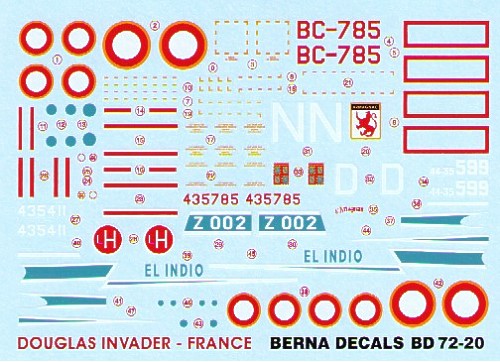 Berna Decals BER72020 1:72 Martin B-26C Invader France