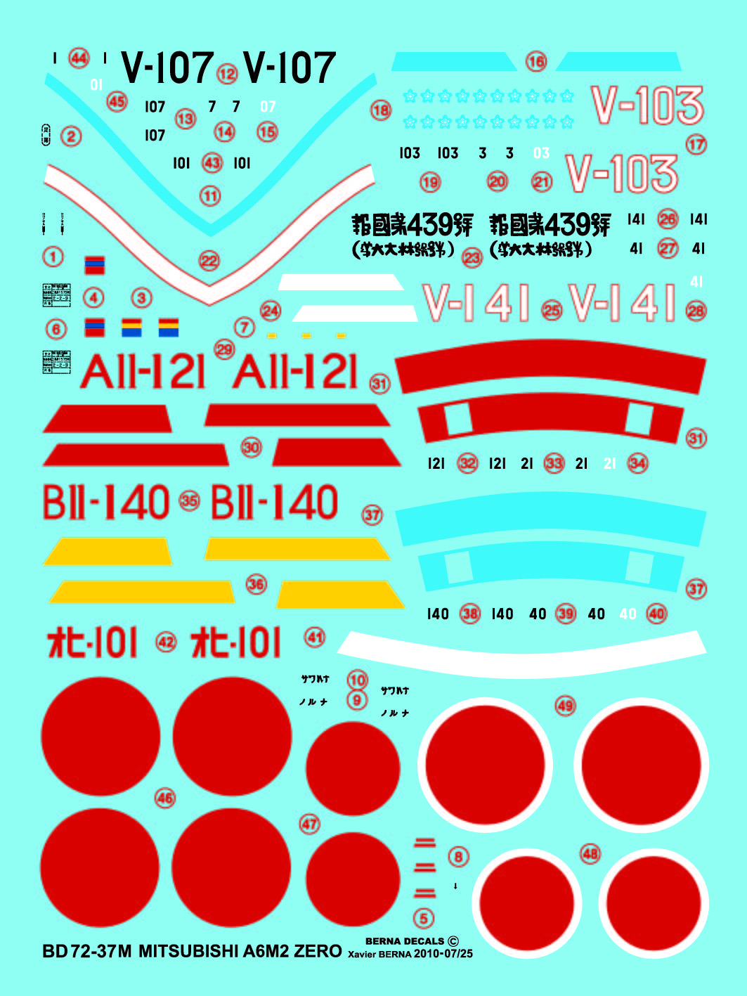 Berna Decals BER72037M 1:72 Mitsubishi ZERO A6M2 Model 21: Sakai