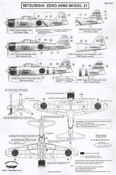 Berna Decals BER72037M 1:72 Mitsubishi ZERO A6M2 Model 21: Sakai