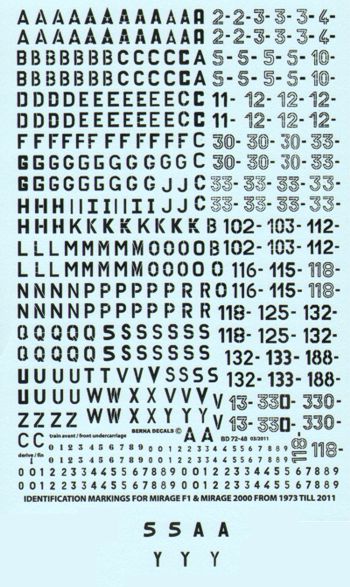 Berna Decals BER72048 1:72 French Mirage 2000 Registrations
