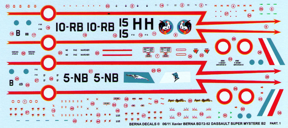 Berna Decals BER72052 1:72 Dassault Super Mystere B.2 Pt 1