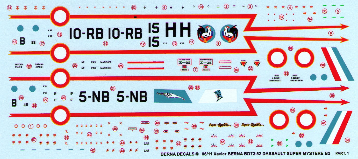 Berna Decals BER72052 1:72 Dassault Super Mystere B.2 Pt 1