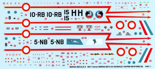 Berna Decals BER72052 1:72 Dassault Super Mystere B.2 Pt 1