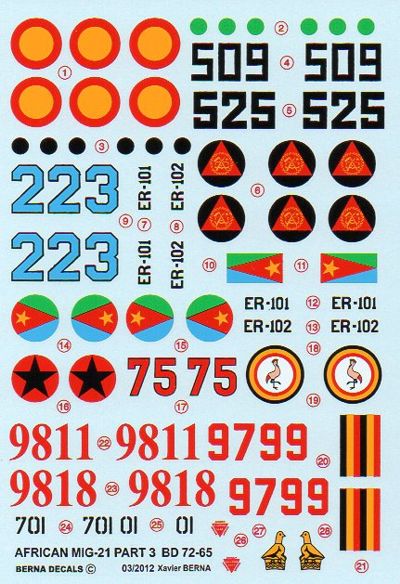 Berna Decals BER72065 1:72 Mikoyan MiG-21bis African Air Forces Part 3
