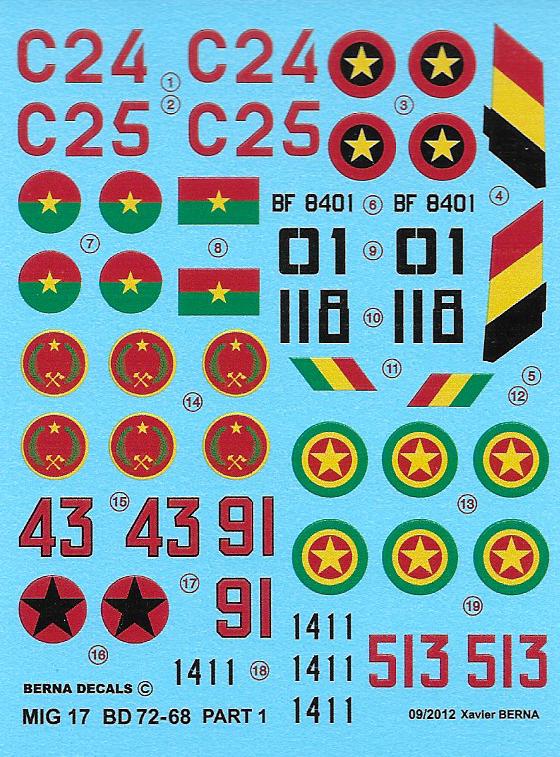 Berna Decals BER72068 1:72 African Air Forces MiG-17 Part 1
