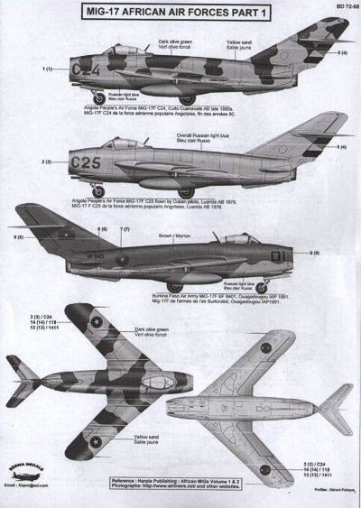 Berna Decals BER72068 1:72 African Air Forces MiG-17 Part 1