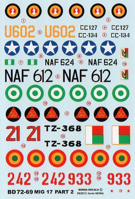 Berna Decals BER72069 1:72 African Air Forces MiG-17 Part 2