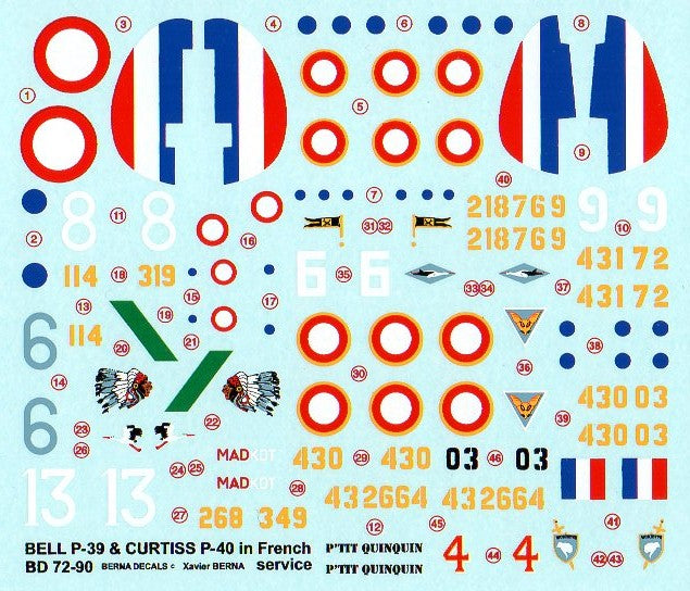Berna Decals BER72090 1:72 Bell P-39 French Decals