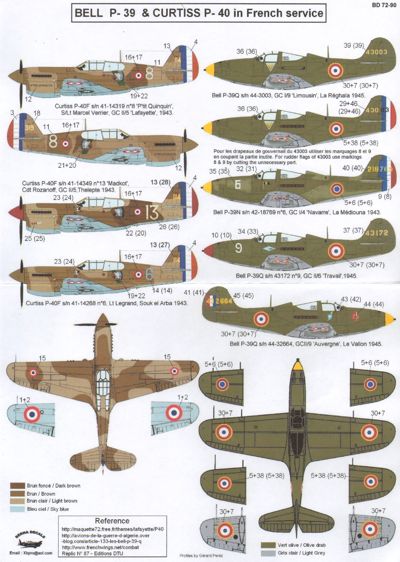 Berna Decals BER72090 1:72 Bell P-39 French Decals