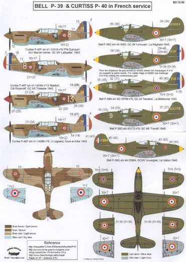 Berna Decals BER72090 1:72 Bell P-39 French Decals