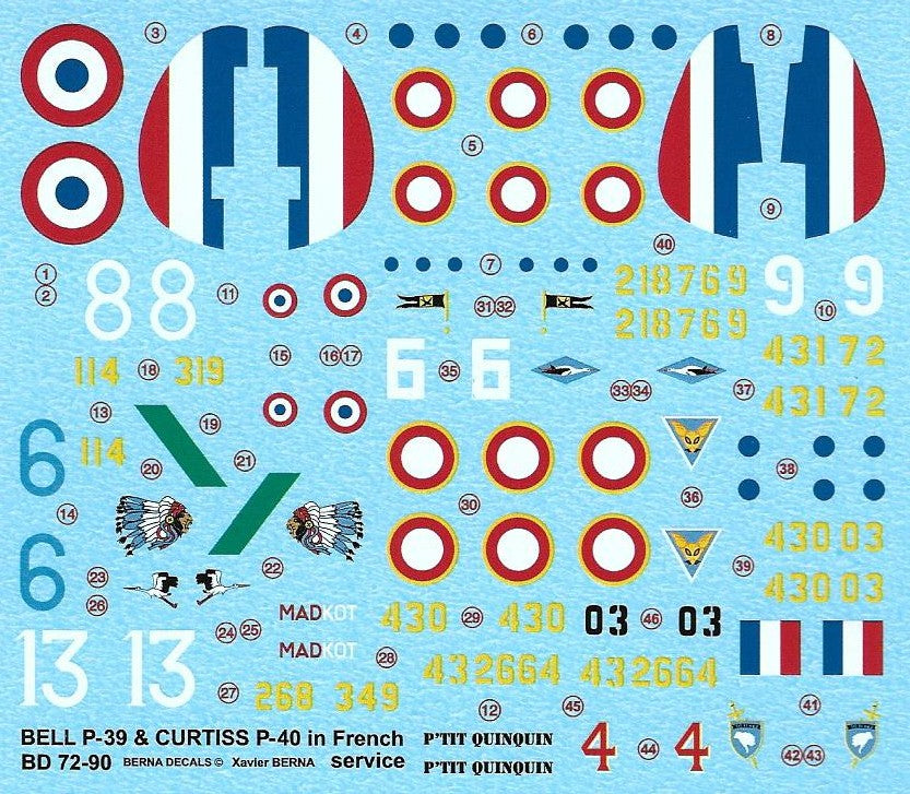 Berna Decals BER72090 1:72 Bell P-39 French Decals