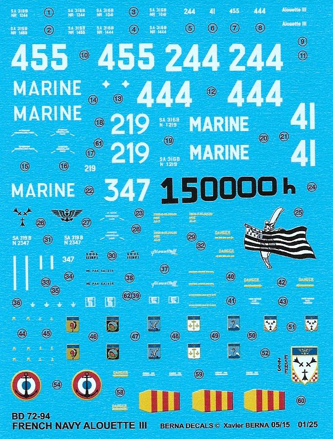 Berna Decals BER72094M 1:72 Sud Aviation Alouette III Navy