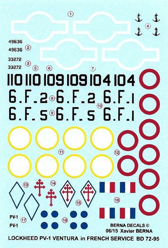 Berna Decals BER72095 1:72 Lockheed PV-1 Ventura French Navy