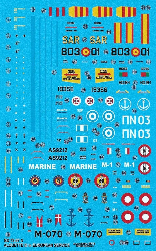 Berna Decals BER72097 1:72 Sud-Aviation Alouette III Europe
