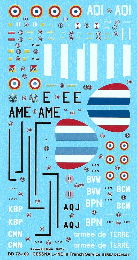 Berna Decals BER72109 1:72 Cessna L-19E in French service : 24-589 code AQI
