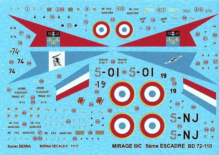 Berna Decals BER72110 1:72 Dassault_Mirage IIIC 5eme Escadre: 5-OI N deg 19
