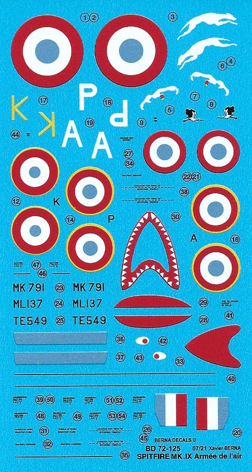 Berna Decals BER72125 1:72 Supermarine Spitfire LF Mk.IX French in Indochina