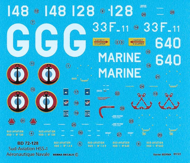 Berna Decals BER72128 1:72 Sud-Aviation HSS-1