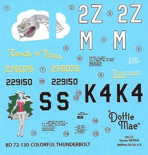 Berna Decals BER72130 1:72 Republic P-47D Touch of Texas