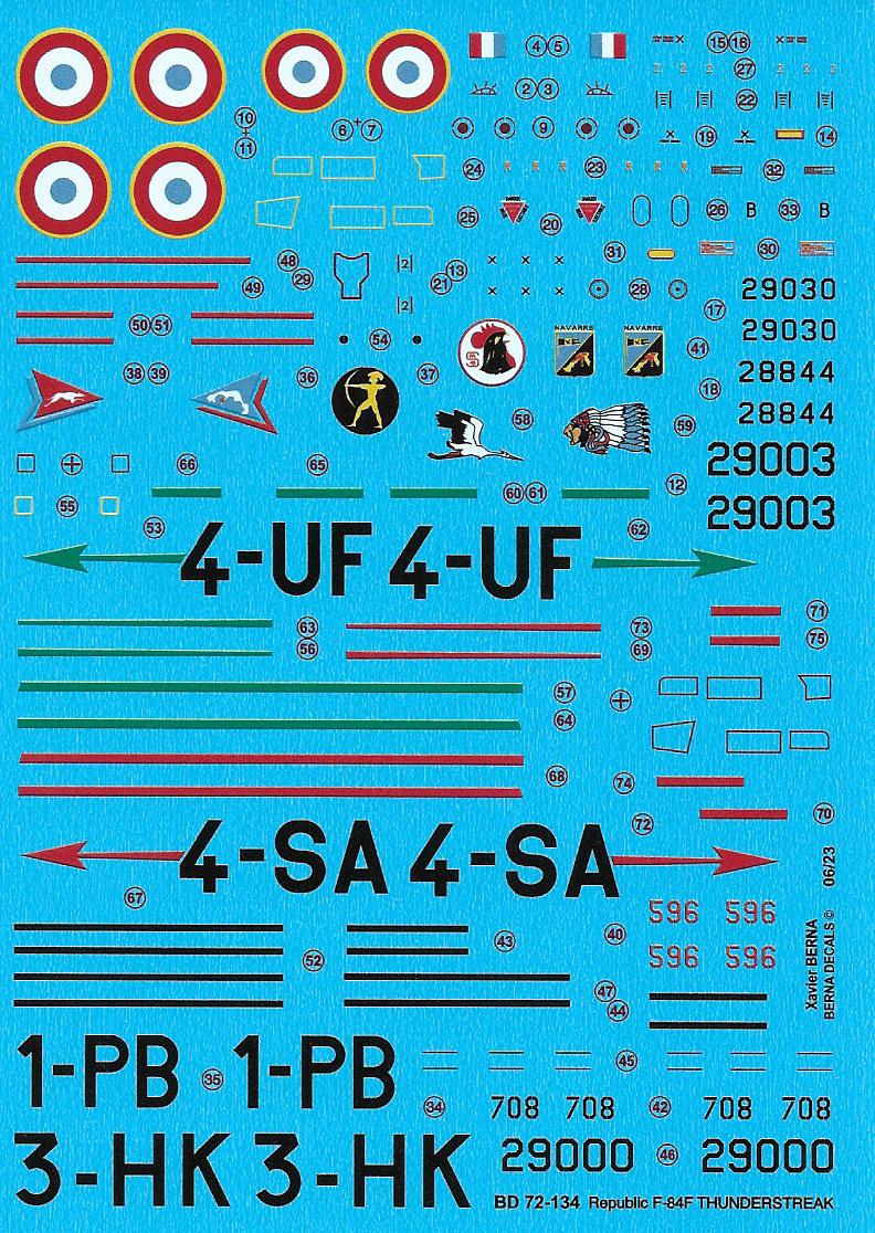 Berna Decals BER72134 1:72 Republic F-84F Thunderstreak French