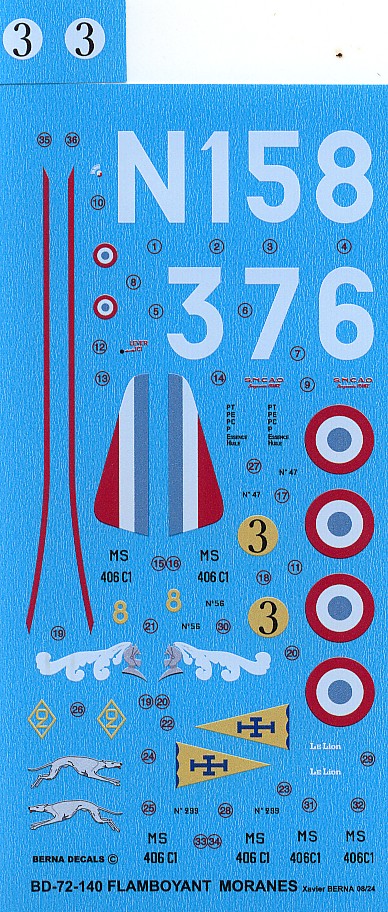 Berna Decals BER72140 1:72 Morane-Saulnier MS.406 GC I/7