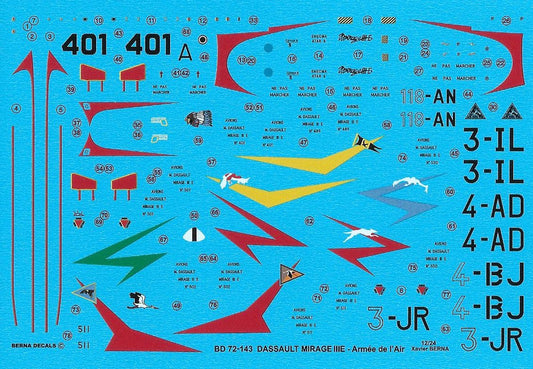 Berna Decals BER72143 1:72 Dassault_Mirage IIIE Armee de l'Air