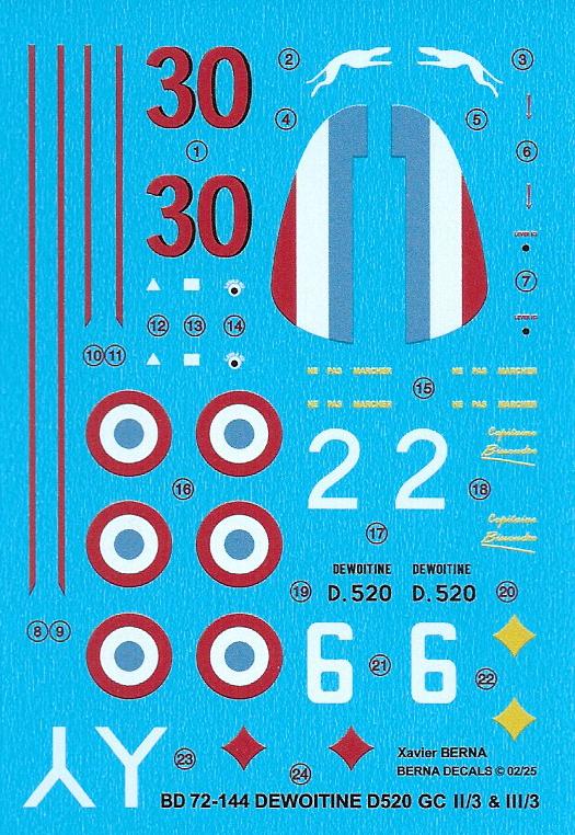 Berna Decals BER72144 1:72 Dewoitine D 520 GC II/3 & III/3: Capt