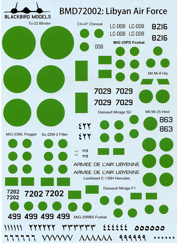 Blackbird BMD72002 1:72 Libyan Arab Air Force Decals