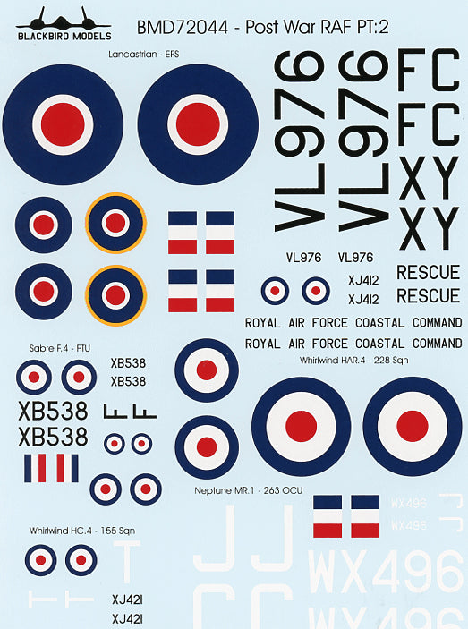 Blackbird BMD72044 1:72 RAF Post War Pt:2 Lancastrian/Whirlwind/Sabre