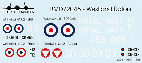 Blackbird BMD72045 1:72 RAF Post War Pt:3 Whirlwind/Wessex Decals