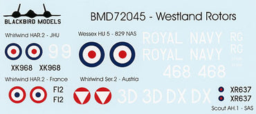 Blackbird BMD72045 1:72 RAF Post War Pt:3 Whirlwind/Wessex Decals