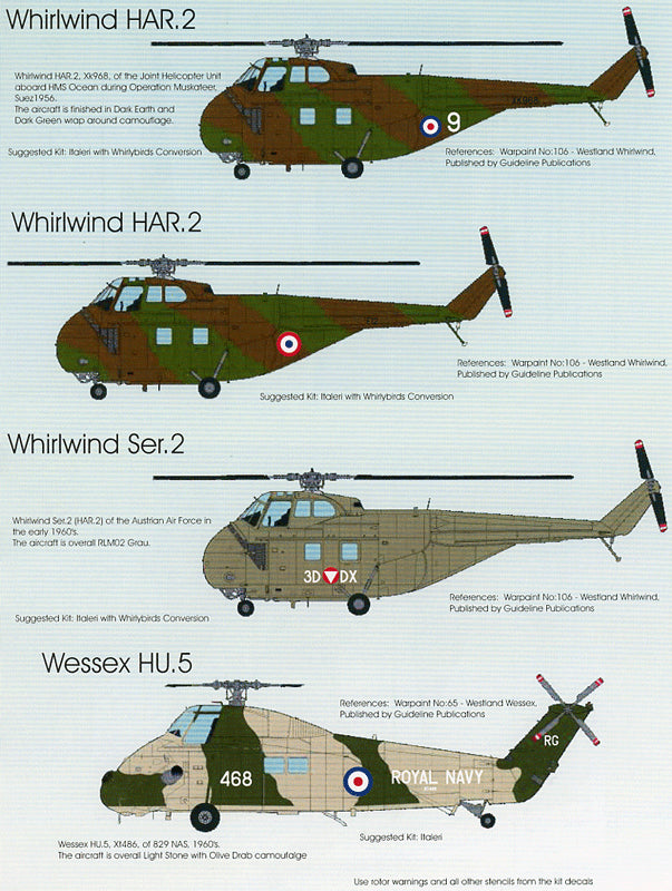 Blackbird BMD72045 1:72 RAF Post War Pt:3 Whirlwind/Wessex Decals