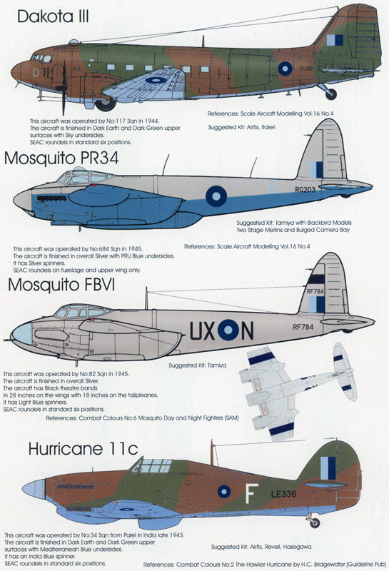 Blackbird BMD72047 1:72 SEAC Brits Pt:1 Dakota/Mosquito/Hurricane