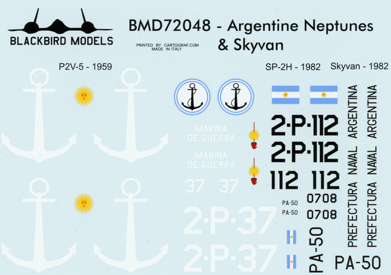 Blackbird BMD72048 1:72 Argentine Neptunes and Skyvan Decals