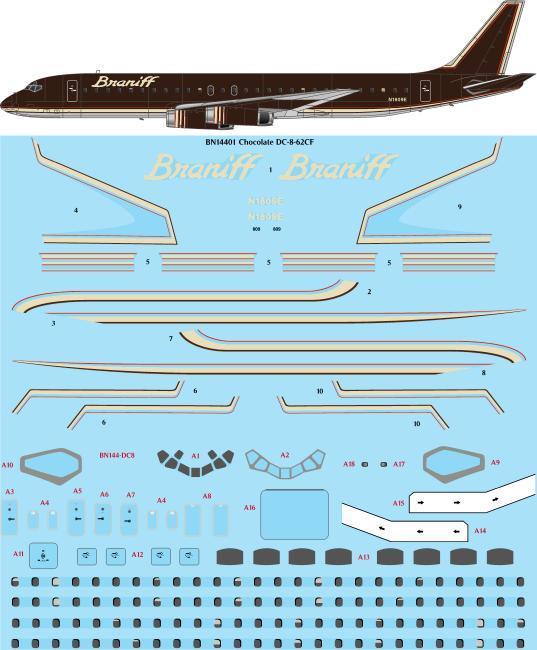 26 Decals BN14401 1:144 Ultra Chocolate Douglas DC-8-62 Screen printed decal