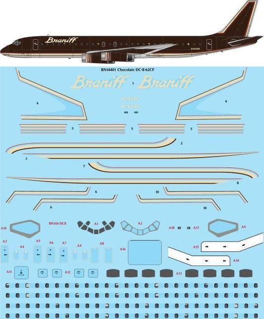 26 Decals BN14401 1:144 Ultra Chocolate Douglas DC-8-62 Screen printed decal