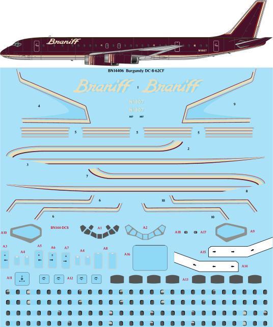 26 Decals BN14406 1:144 Ultra Burgundy Douglas DC-8-62 Screen printed decal