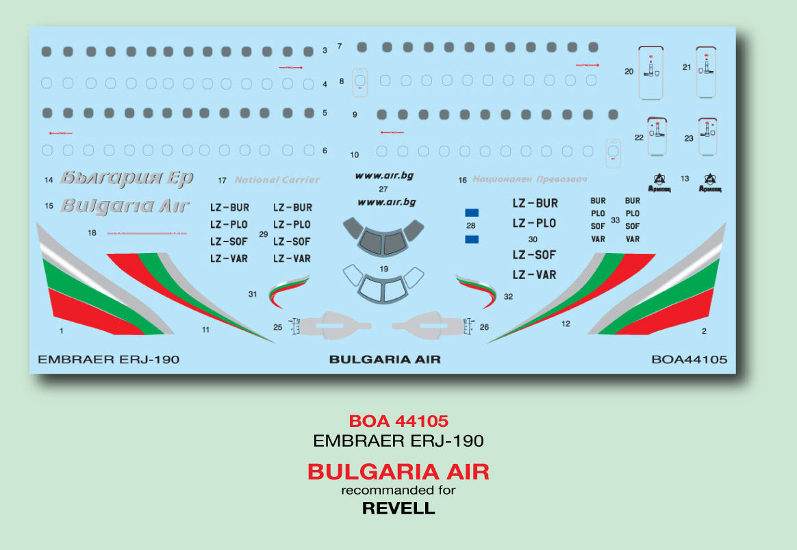 Boa Decals BOA144105 1:144 Embraer ERJ-190 Bulgaria Air