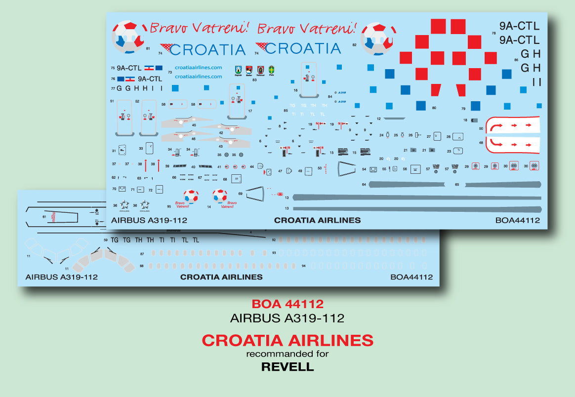 Boa Decals BOA144112 1:144 Airbus A319-112 Croatia Airlines