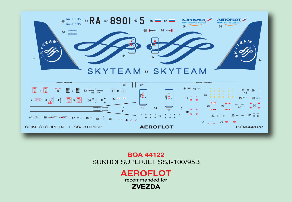 Boa Decals BOA144122 1:144 Sukhoi Superjet 100-95B Sky Team