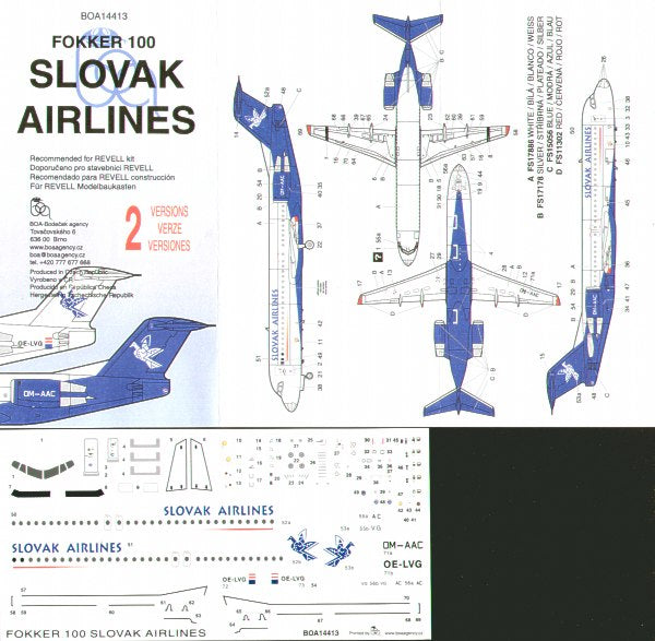 Boa Decals BOA14413 1:144 Fokker 100 Slovak Airlines