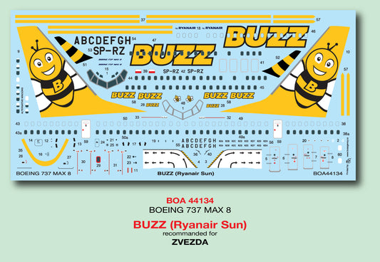 Boa Decals BOA144134 1:144 Boeing 737 MAX 8 BUZZ Ryanair Sun